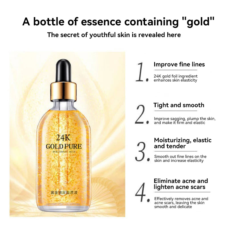 100ml Face Essence 24K Gold Hyaluronic Acid Niacinamide Anti-aging Face Lift Collagen Whiten Moisturize Skin Care Essence Makeup