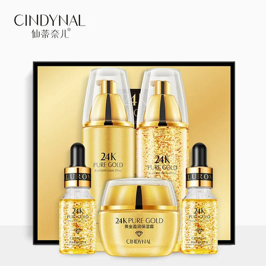 24K Gold Skin Care Sets Moisturizes Shrinks Pore Oil Control 24K Gold Toner Face Cream Emulsion Facial Essence Sets